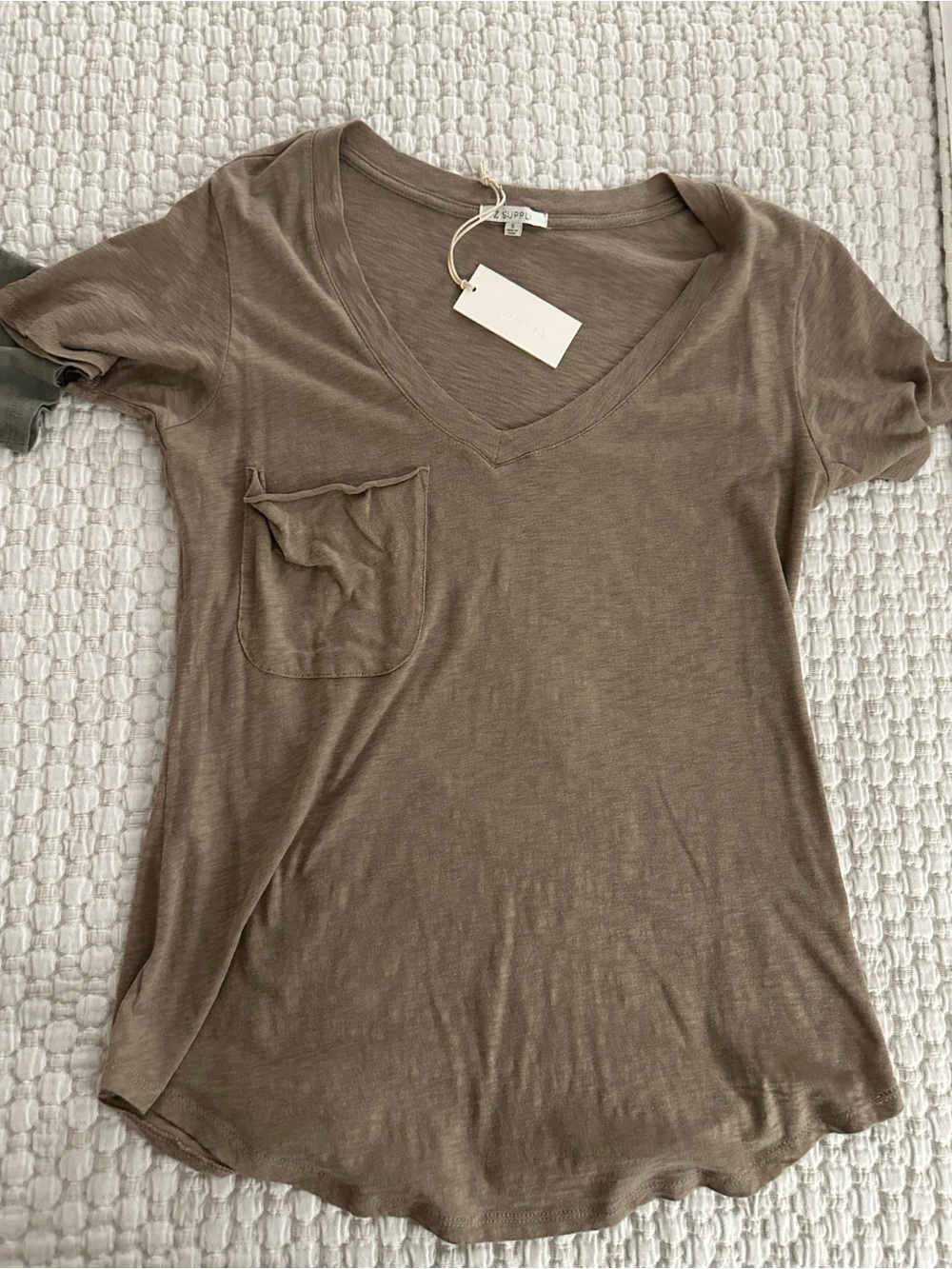 Z Supply Taupe V-Neck Pocket Tee